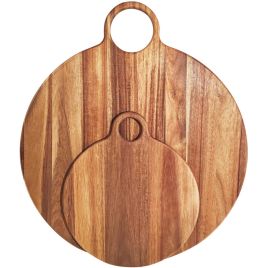 VALORE Small Round Serving Board With Handle - Brown