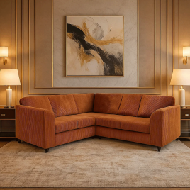 JAMBA Jumbo Cord 5 Seater L Shaped Fullback Corner Sofa - Orange