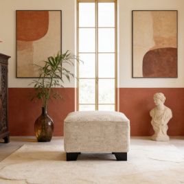KAMILA Fabric Footstool - Stone