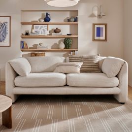 KENVARO Boucle Fabric 3 Seater Sofa - Cream