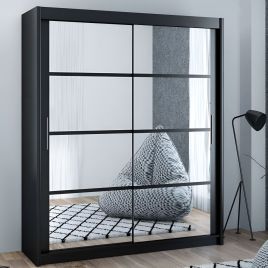 DEXTER 2 Door Mirrored Sliding Wardrobe Black - 160cm