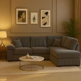 Corner Sofa - LARGE CORDURA Full Back Jumbo Cord Right Hand Grey