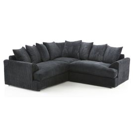 MERCURY Jumbo Cord 5 Seater L Shaped Scatterback Corner Sofa - Black