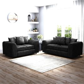 LORVANI Chenille Fabric 3 and 2 Seater Scatterback Sofa Set - Black