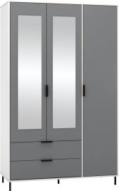 MANILA 3 Door Mirrored Wardrobe with 2 Drawers Grey and White Gloss - 121.5cm