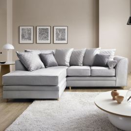 BETHAN Velvet Corner Sofa - Left Arm Light Grey