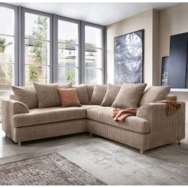 VIAMI Jumbo Cord 5 Seater L Shaped Scatterback Corner Sofa - Brown