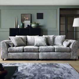 GILLIVER Crushed Chenille Fabric 4 Seater Scatterback Sofa - Light Grey