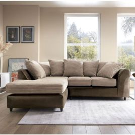SPENCER Cord Fabric 4 Seater L Shaped - Left Hand Facing Corner Sofa - Brown and Beige