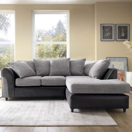 SPENCER Cord Fabric 4 Seater L Shaped - Right Hand Facing Corner Sofa - Grey and Black