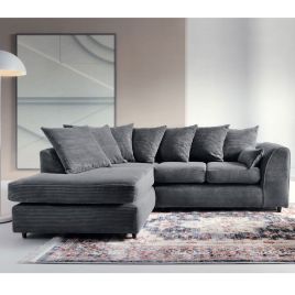 JASMINE Jumbo Cord 4 Seater L Shaped - Left Hand Facing Corner Sofa - Grey