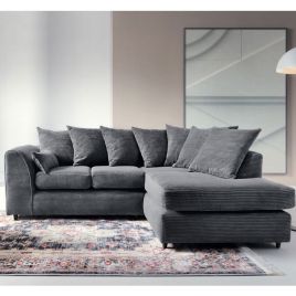 JASMINE Jumbo Cord 4 Seater L Shaped - Right Hand Facing Corner Sofa - Grey