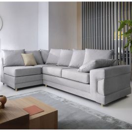 ROMEO Fabric 4 Seater L Shaped - Left Hand Facing Corner Sofa - Light Grey