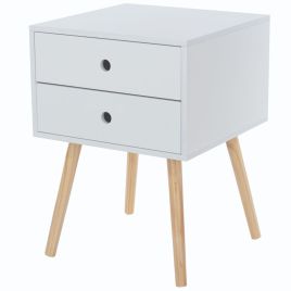 Bedside Table - SCANDIA 2 Drawer Nightstand White 40cm