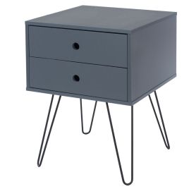 Bedside Table - TELFORD 2 Drawer Nightstand Blue 40cm