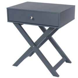 Bedside Table - ALVA 1 Drawer Nightstand Midnight Blue Grey 55cm