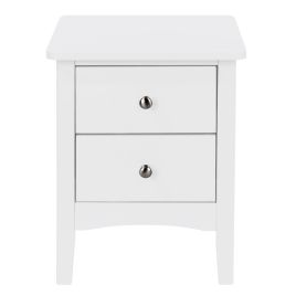 Bedside Table - COMO 2 Drawer Nightstand White 38cm