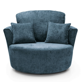 GILLIVER Crushed Chenille Fabric Swivel Chair - Dark Blue