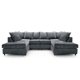 GILLIVER Crushed Chenille Fabric 6 Seater U-Shaped Scatterback Sofa - Dark Grey