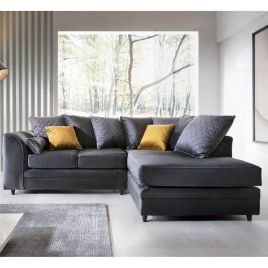 BETHAN Velvet Corner Sofa - Right Arm Dark Grey