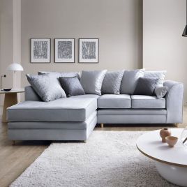 BETHAN Velvet Corner Sofa - Left Arm Silver Blue