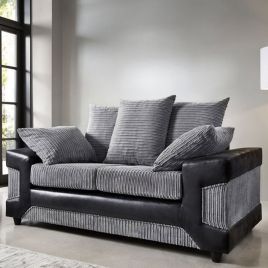 ERITREA Jumbo Cord 2 Seater Scatterback Sofa - Black and Charcoal