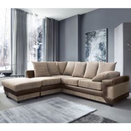 ERITREA Jumbo Cord 5 Seater L Shaped - Left Hand Facing Corner Sofa - Brown and Beige