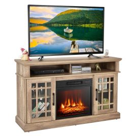 TV Stand - 1400W Electric Fireplace with Mantel for TVs up to 55 Inch es-Brown