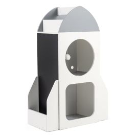 3-Tier Kids Bookshelf with Chalkboard-Rocket Theme-White