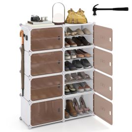 LVARO 8-Tier Shoe Cabinet Storage Organizer with Removable Shelves - White
