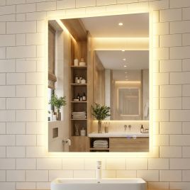 80 x 60cm Rectangular Wall Vanity LED Bathroom Mirror with Anti-fog