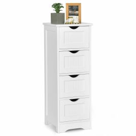 Bathroom Cabinet - 4 Drawers Bathroom Floor Cabinet with Curved Handle-White