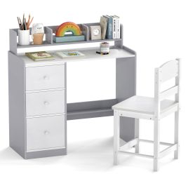 AVELON Kids Study Desk and Chair Set Wooden Children Writing Desk with Hutch-Grey