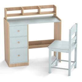 AVELON Kids Study Desk and Chair Set Wooden Children Writing Desk with Hutch-Light Blue