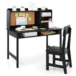 KYNOR Kids Study Desk and Chair Set Wooden Students Writing Table-Black