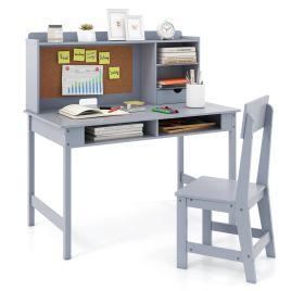 KYNOR Kids Study Desk and Chair Set Wooden Students Writing Table-Grey