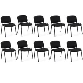 Set of 10 Stackable Home Office Chairs with Waterfall Seat and Metal Frame-Black