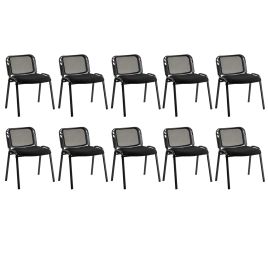 Set of 10 Stackable Waiting Room Chairs with Mesh Backrest-Black