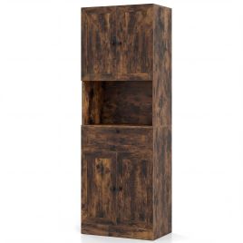 CIREL Tall Bathroom Cabinet with 4 Doors & Drawer-Brown