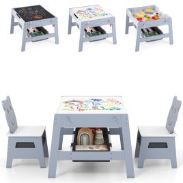 ZLYN Versatile Kids Table and 2 Chairs Set with Detachable Double-sized Tabletop-Grey