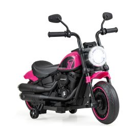 Battery Powered Motorbike with Training Wheels and Threaded Tires for Toddlers - Pink