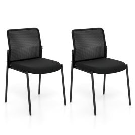Office Chair - Waiting Room Chair Set of 2 with Ergonomic Mesh Backrest and Padded Seat Black 63cm