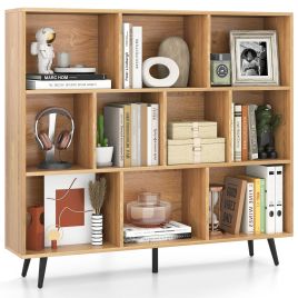 GLEIRYN 10-Cube Bookcase 120 CM Mid Century Modern Storage Organizer-Natural