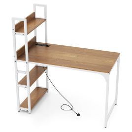 ELRA Computer Desk with Power Strip 120 CM Study Writing Desk with Bookshelf-Natural