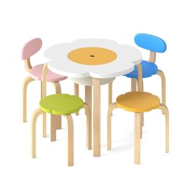 Flower-shaped Children Table Set with 2 Colorful Chairs and Stools-Multicolor