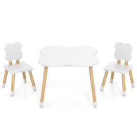Flower-shaped Kids Table Set with 2 Child-sized Chairs and Wood Legs-White