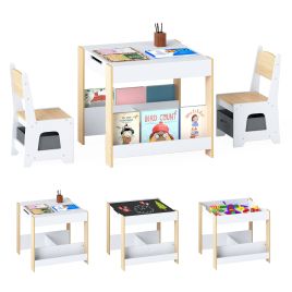DRAVWYN Kids Table and Chairs Set Toddler Wooden Activity Desk-Natural