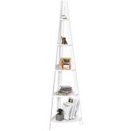Display Rack - 5-Tier Freestanding Wooden Storage Corner Shelf for Home Office-White