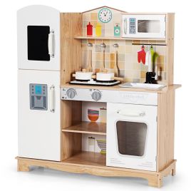 Kids Kitchen Toy - Wooden Pretend Kids Play Kitchen with Light and Sound Chef Role Playing