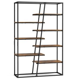 7-Tier Industrial Etagere Bookcase with Heavy-duty Metal Frame-Rustic Brown